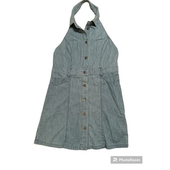 Free People Movement Women’s Sami Button Front Chambray Halter Mini Dress Size L - Picture 4 of 10